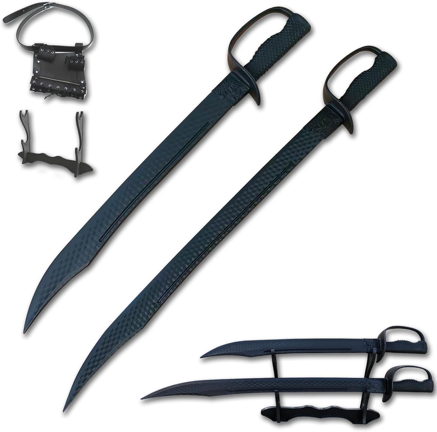 High Strength Polypropylene 2PCS Plastic Practice Sword Set, PP Training Katanas,Martial Arts Unsharpened Blades with Belt and Stand Included,for Practice and Training