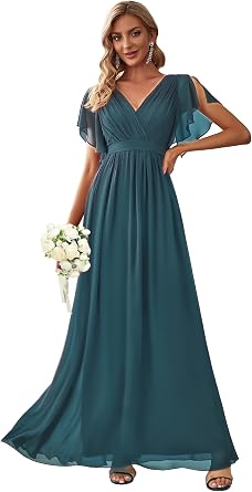 Ever-Pretty Womens Chiffon V-Neck Bridesmaid Dresses Maxi Formal Dress
