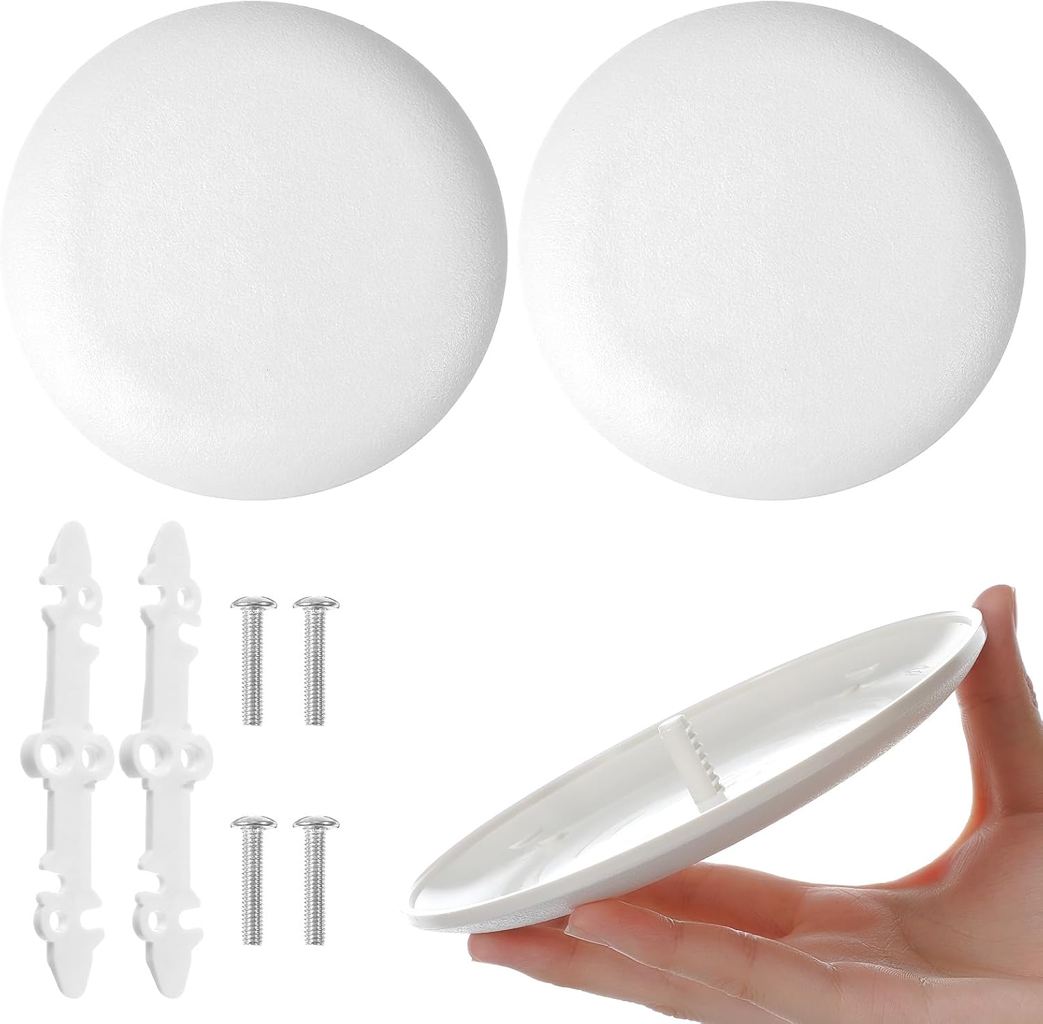 2 Pcs Ceiling Cover Plate, Fire-Resistant ABS Ceiling Hole Cover with Matte White Finish, 5 Inch Round Electrical Box Covers, Hole Spacing 3.5 In for Detector, Electrical Box