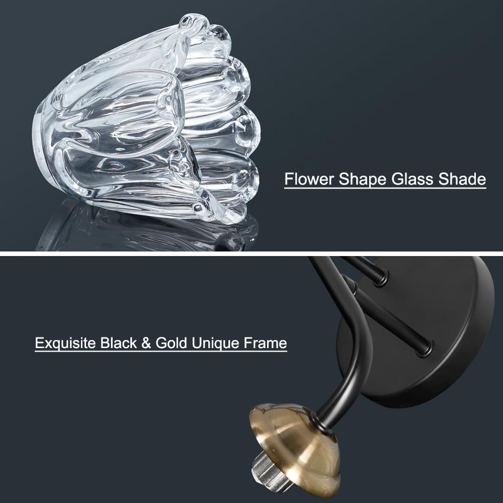 Antique 2 Light Bathroom Light Fixtures, Black and Gold Vanity Lights for Bathroom, Vanity Light Fixture with Clear Glass, Vintage Bathroom Lights over Mirror, Wall Sconce for Bedroom, Living Room