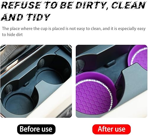 Miniatura 5 de zipelo Bling Car Cup Coaster, 4 Pack Universal Vehicle Anti-Slip Cup Holder Insert Coasters, Crystal Rhinestone Silicone Shockproof Drink Mat, Car