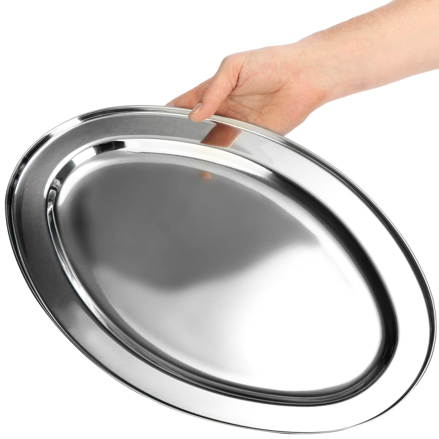 COM-FOUR® 2x Vassoio da portata in acciaio inossidabile - Vassoio ovale per servire e decorare - Piatto da portata per matrimonio e compleanni (45x29 cm - 2 pezzi)