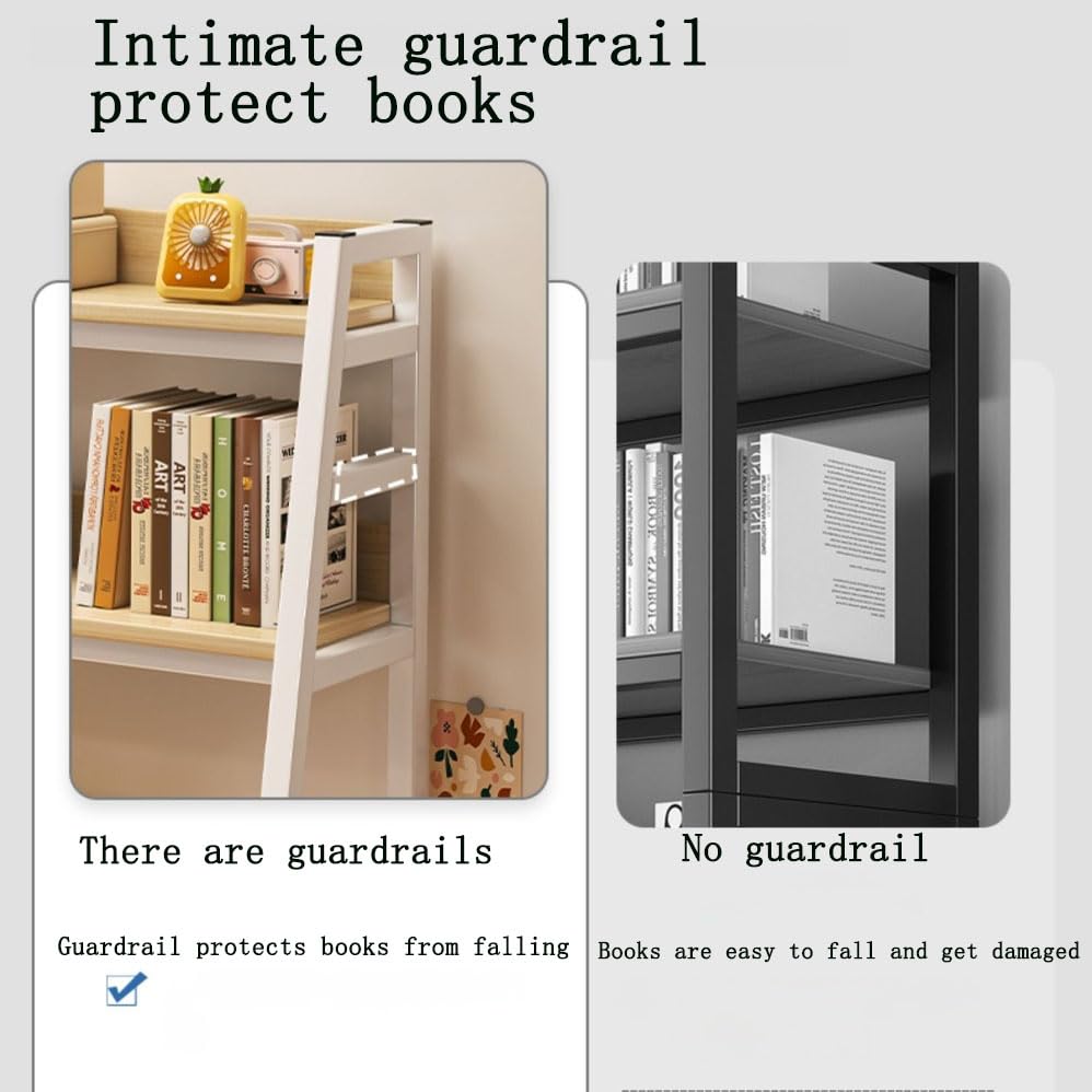 2-Tier Desktop Bookshelf Organizer - 30x8x39 Inch White Metal & Wood Shelf