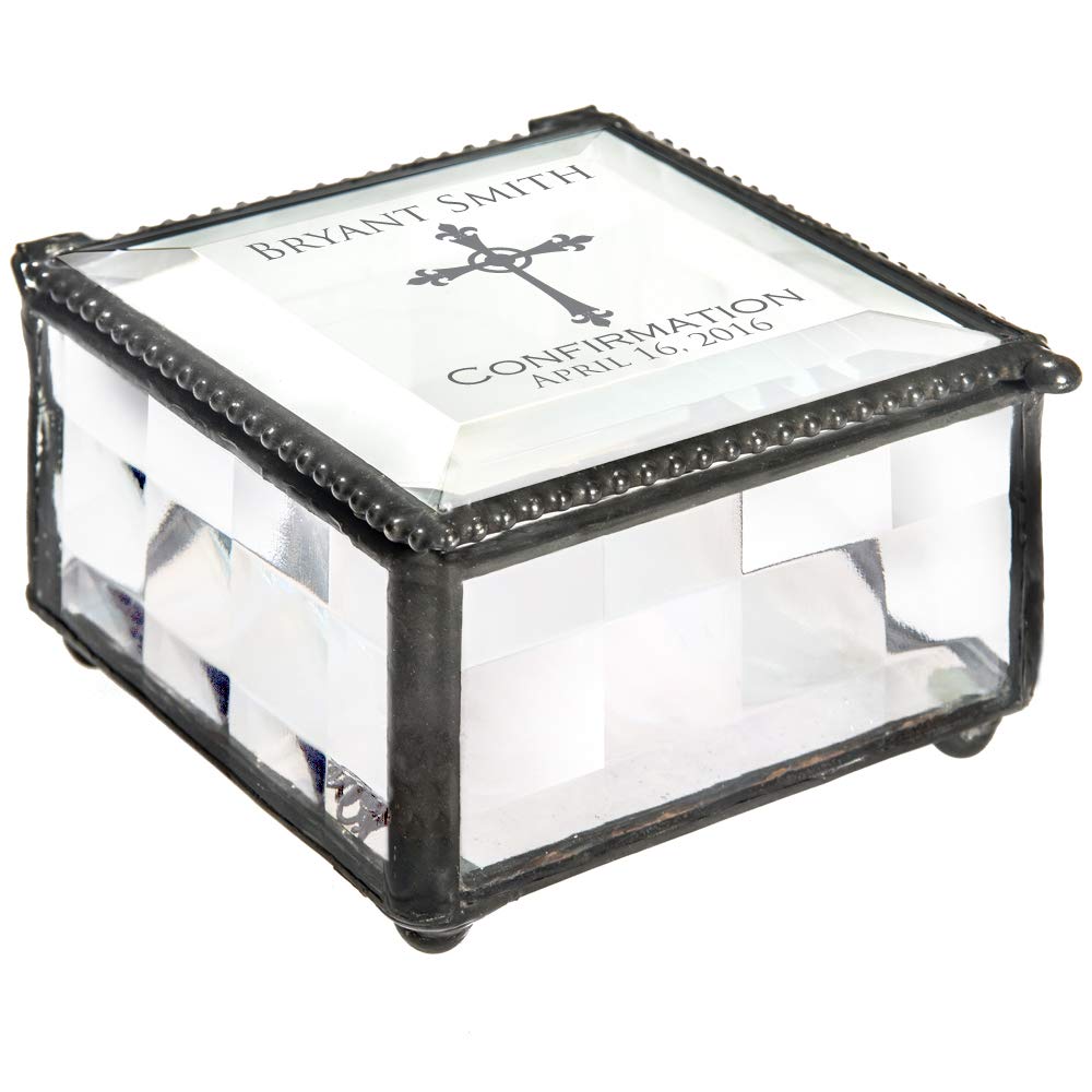 Confirmation Gift for Girls Personalized Stained Glass Engraved Religious Christian Cross Jewelry Rosary J Devlin Box 333 EB221 (Clear Cube)