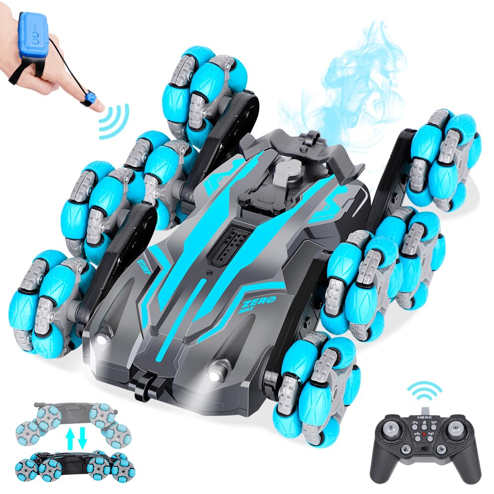 8WD Remote Control car,Gesture Sensing rc car 8 Wheels with Spray & Light, 2.4ghz rc Crawler for boy, 2 Rechargeable Batteries Christmas Toys Birthday Gifts for Kids 8 9 10 11 12