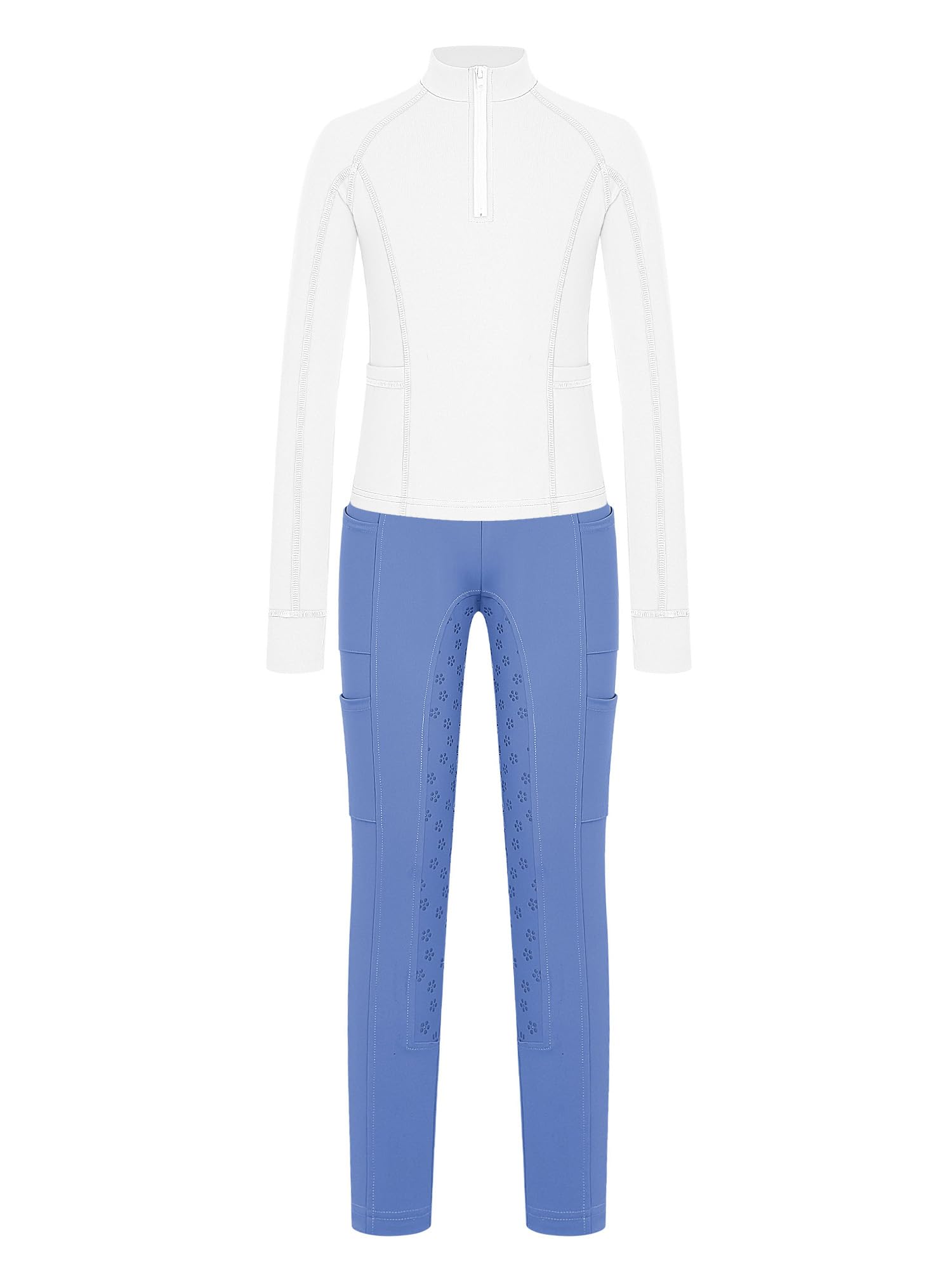 iiniim Completo Sportivo Bambina Completo Palestra Bambina Anni Leggings L'Equitazione Abbigliamento Equitazione Bambine Fitness Bianco Viola Blu 9-10 anni