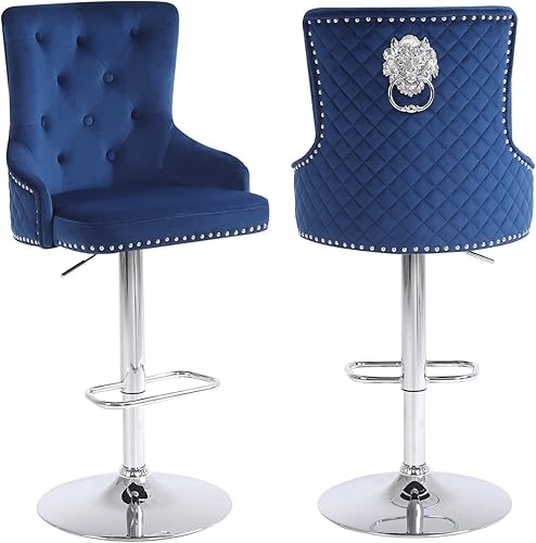 Chummaven Juego de 2 taburetes de bar giratorios ajustables de terciopelo con respaldo alto y copetudo, modernos taburetes de altura de mostrador