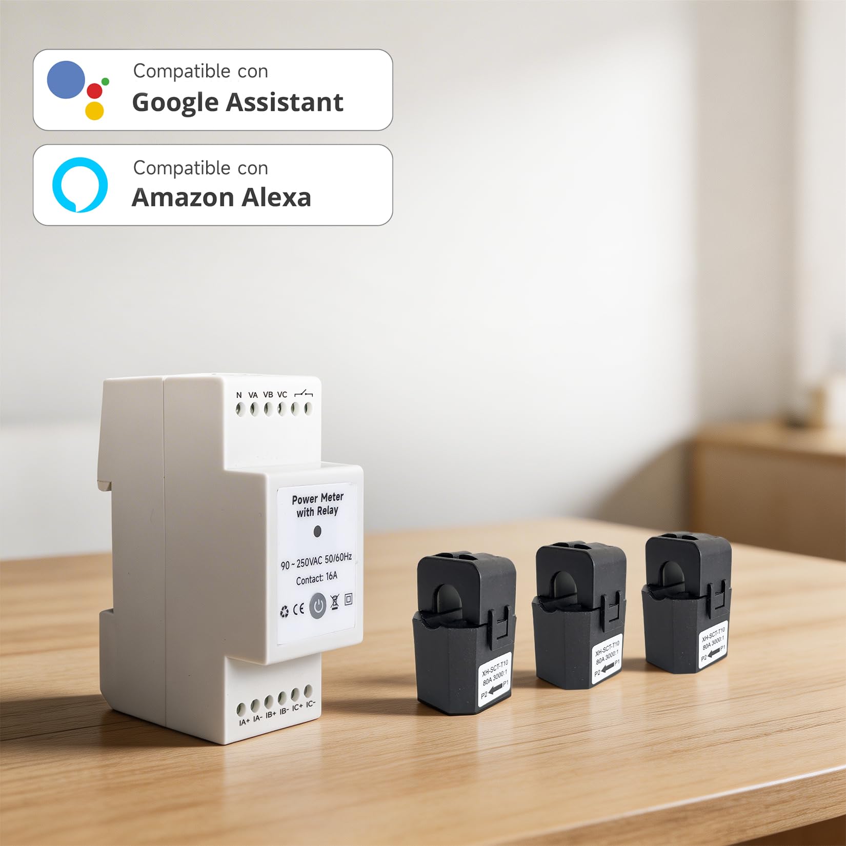 OWON WLAN Smart Medidor de Energía con Relé, Tuya Compatible Contador de Energía para Sistema Mono/Trifásico, 16A de Contacto Seco, Monitorización en Tiempo Real de Voltaje y Potencia, Alexa y Google