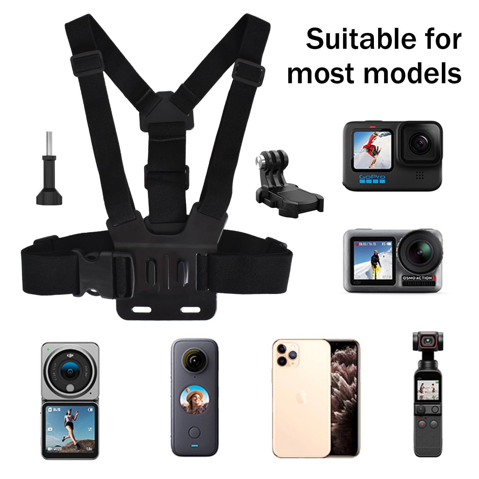 Cinturón de Pecho Universal para Teléfono con Cámara, Correa de Pecho Universal para Teléfono Móvil, Arneses para cámaras de acción, compatibles con GoPro y Todas Las cámaras de acción
