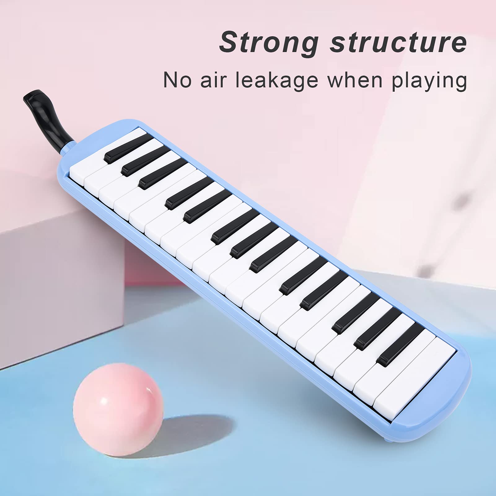 Mélodica à 32 touches en ABS, instrument à vent, mélodica pour débutants, kit d’apprentissage musical avec tuyau de souffle et embouchure, touches noires et blanches, idéal pour
