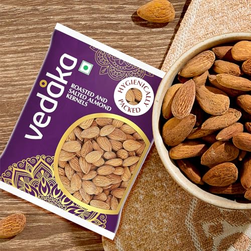 Image of Amazon Brand - Vedaka Roasted & Salted Almonds | 200 g | Lightly Salted California Almonds | Badam | Dry Fruit Snack | Delicious & Crispy