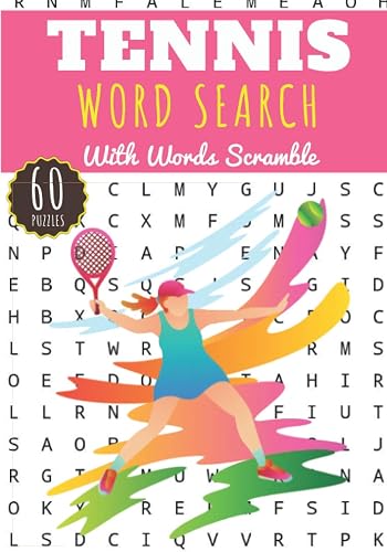 Tennis Word Search: 60 puzzles | Challenging Puzzle Brain book For Adults and Kids | More than 400 words about Tennis, Table Tennis, Badminton, Racket ... | Large Print Gift | Training brain with fun.