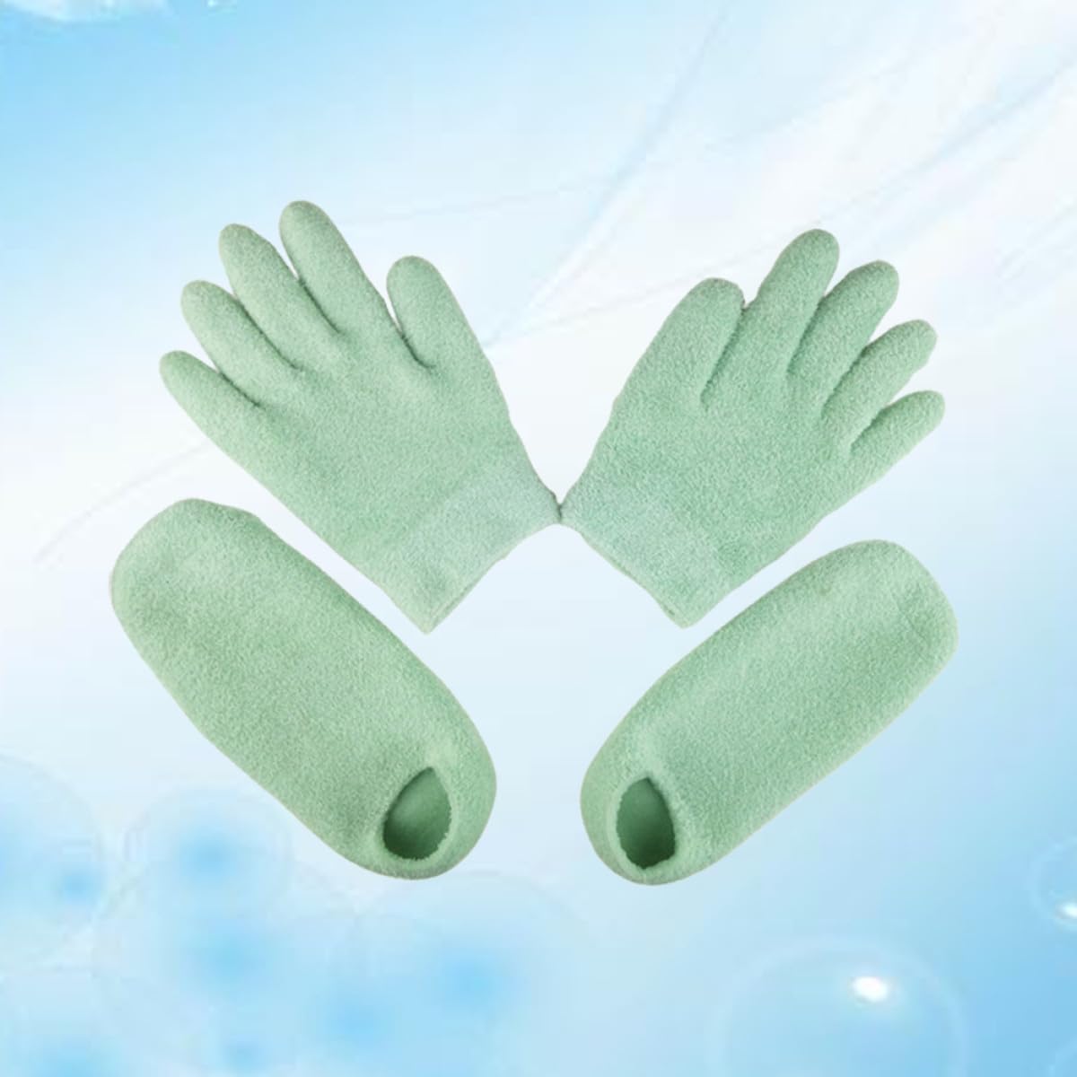 Hand Moisturizing Gloves and Gel Feet Socks Set, 2 Pairs, for Dry, Cracked Skin, Hydrating Foot and Hand Care for Women
