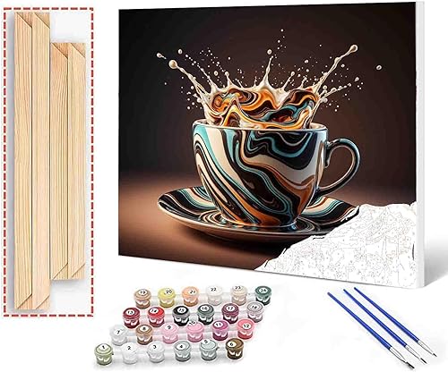 Pintura por números para adultos, café chocolate, pintura acrílica de acuarela por números para niños principiantes, pintura abstracta colorida para