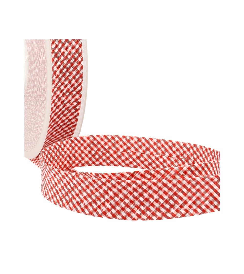 Biais Vichy rouge 30mm : un ruban en fil tissé robuste pour des finitions parfaites