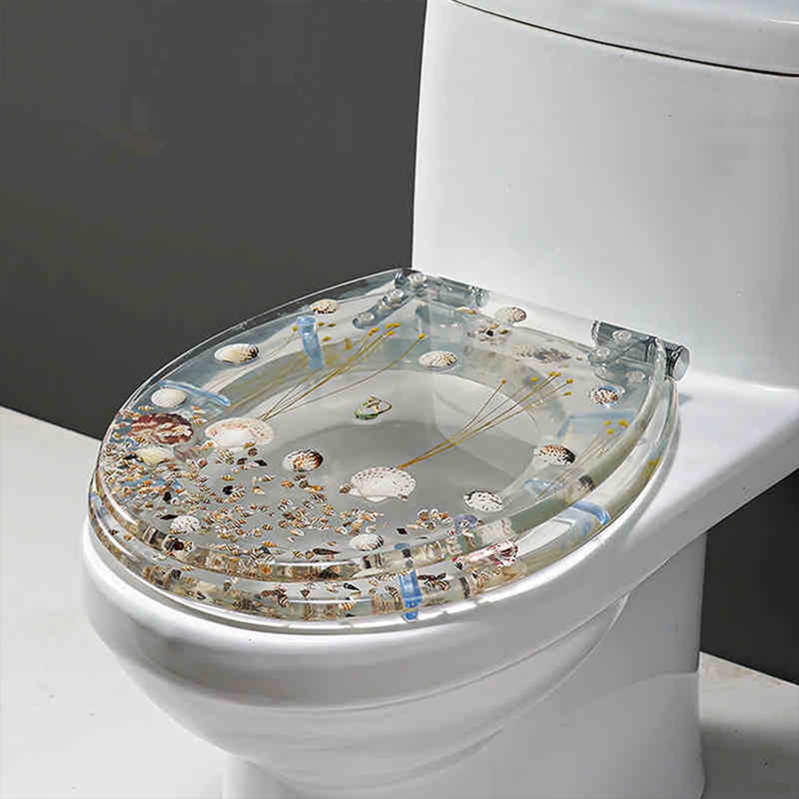 Soft Close Toilet Seat, Transparent Resin Toilet Seat Soft Close for U V O Type Toilets 33-39x42-49cm Multicolor Pack of 1(F Style)