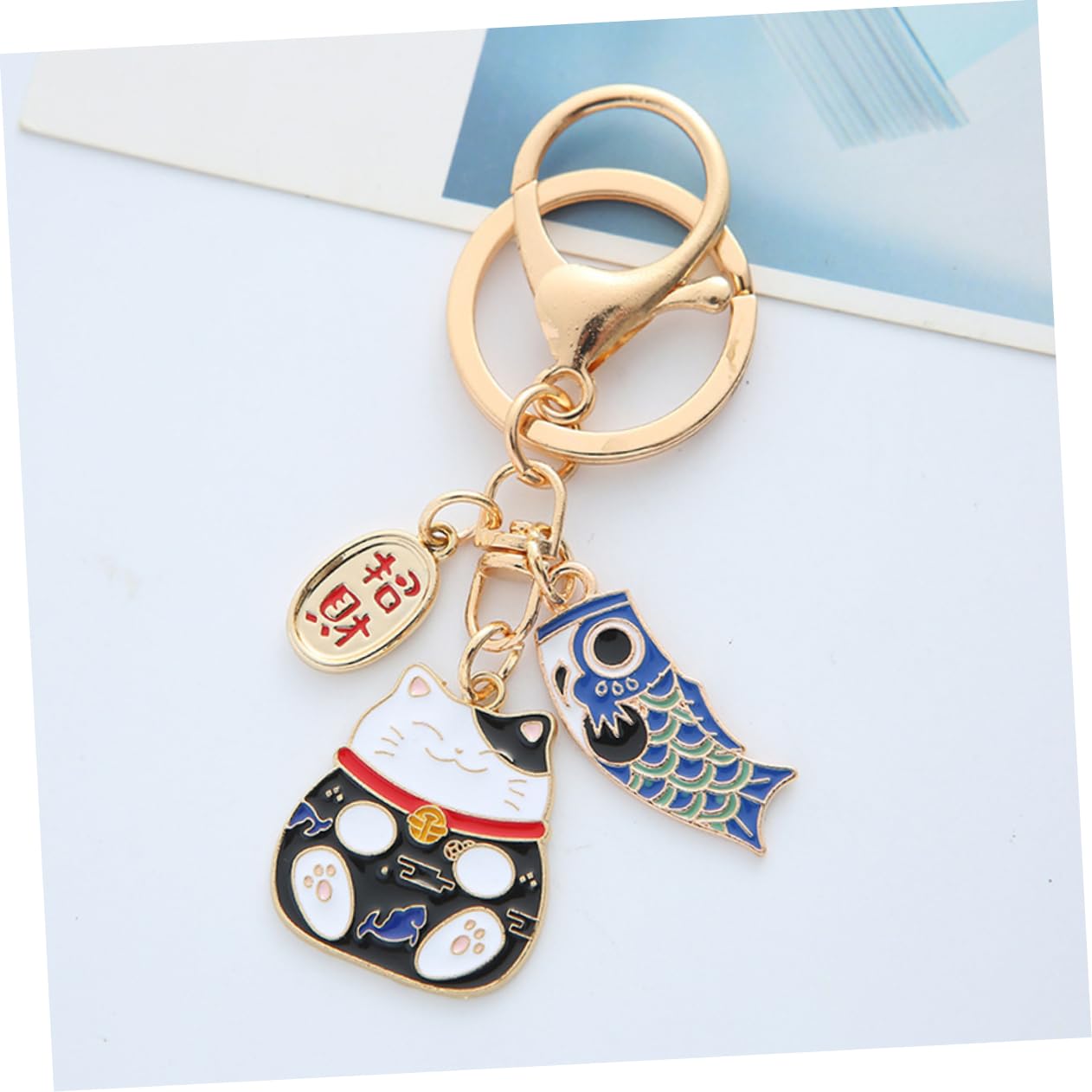 Llavero de Dibujos Animados Gato Fortuna Rojo de Aleación de Zinc Decoración Fina y Pack de 2 para Cumpleaños y Accesorios de Bolsos