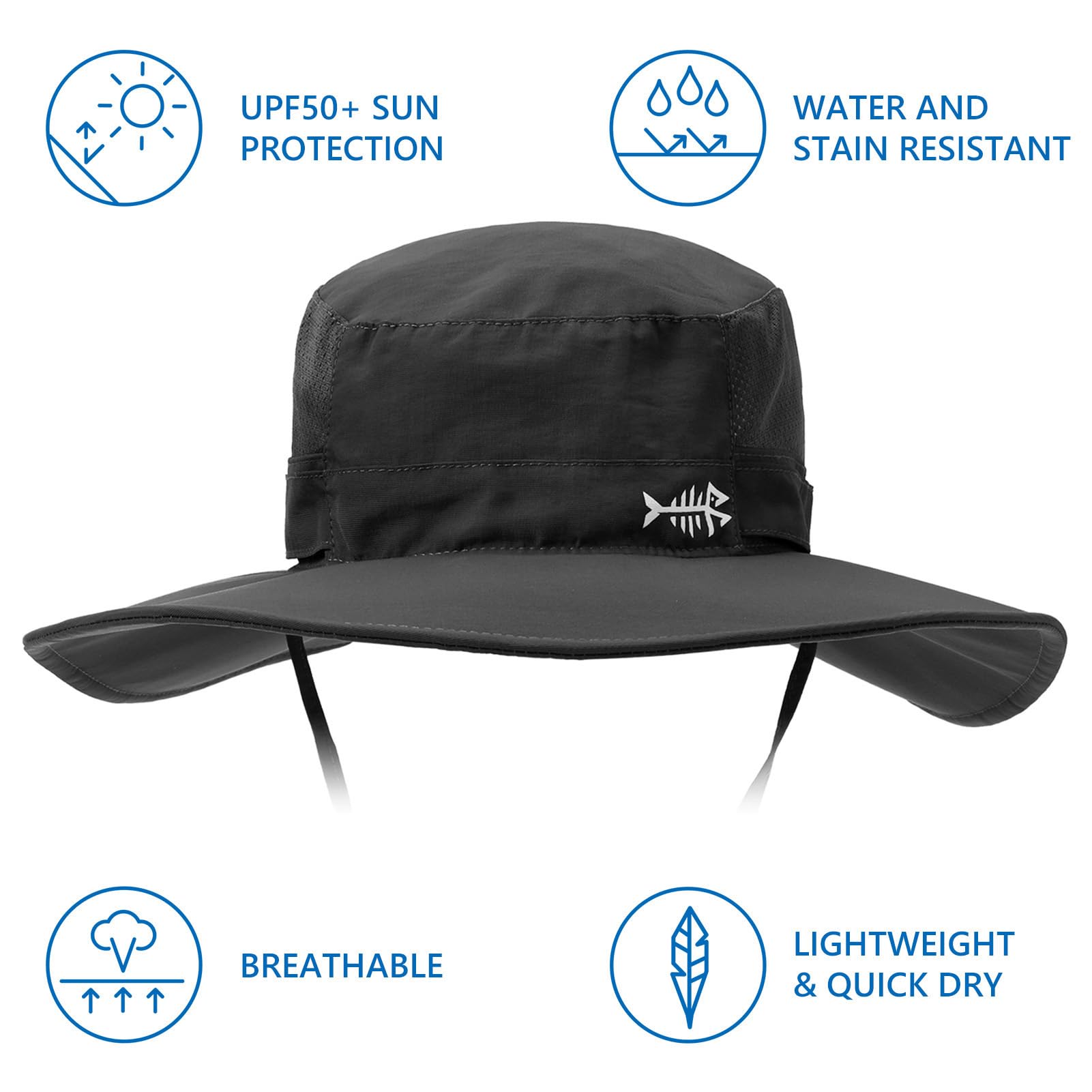 BASSDASH UPF 50+ wędkarski kapelusz przeciwsłoneczny wodoodporny unisex szerokie rondo wiadro kapelusz boonie na wędrówki kemping safari FH15