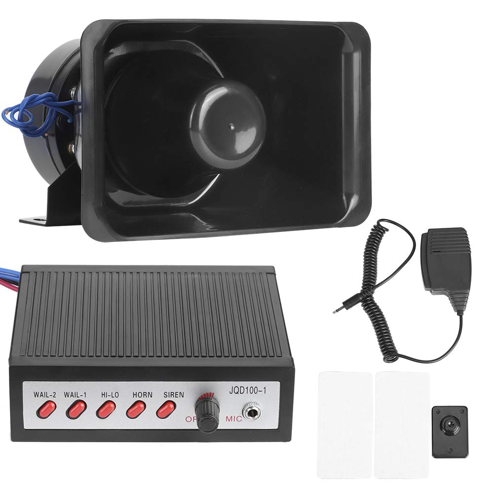 Naroote Altavoz de Sirena Ruidoso de 5 Tonos para Advertencia de Seguridad del Coche, Bocina de Sirena Potente de 100W, Alarma Electrónica Negra Compacta, Fácil Instalación