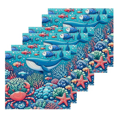 YANENDIE Cute Underwater Animal Washcloths Towels, Highly Absorbent and Soft Cotton Face Cloths, 6 Pack Quick Dry Wash Cloths - 12 X 12 Inches