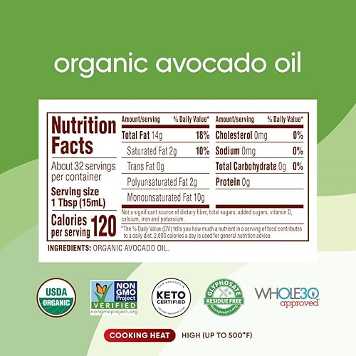 Miniatura 2 de Nutiva Aceite de aguacate orgánico refinado al vapor 100 puro 16 onzas líquidas orgánico USDA sin OMG aprobado por Whole 30 keto paleo aceite de