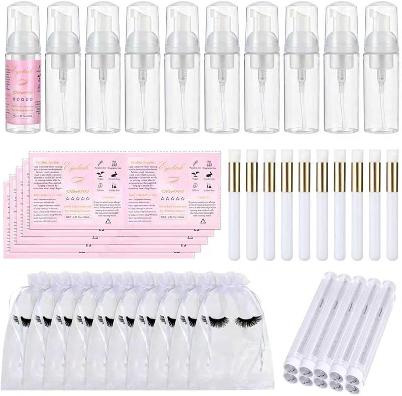 Kit Tannova com Escovinhas e Acessórios para Cuidados de Extensões de Cílios, 50 peças, Branco