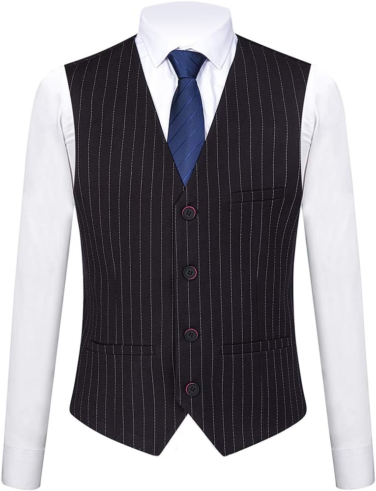 Mens 3 Piece Pinstripe Suit Slim Fit Casual Dress Suits Blazer + Vest + Pants - Image 5