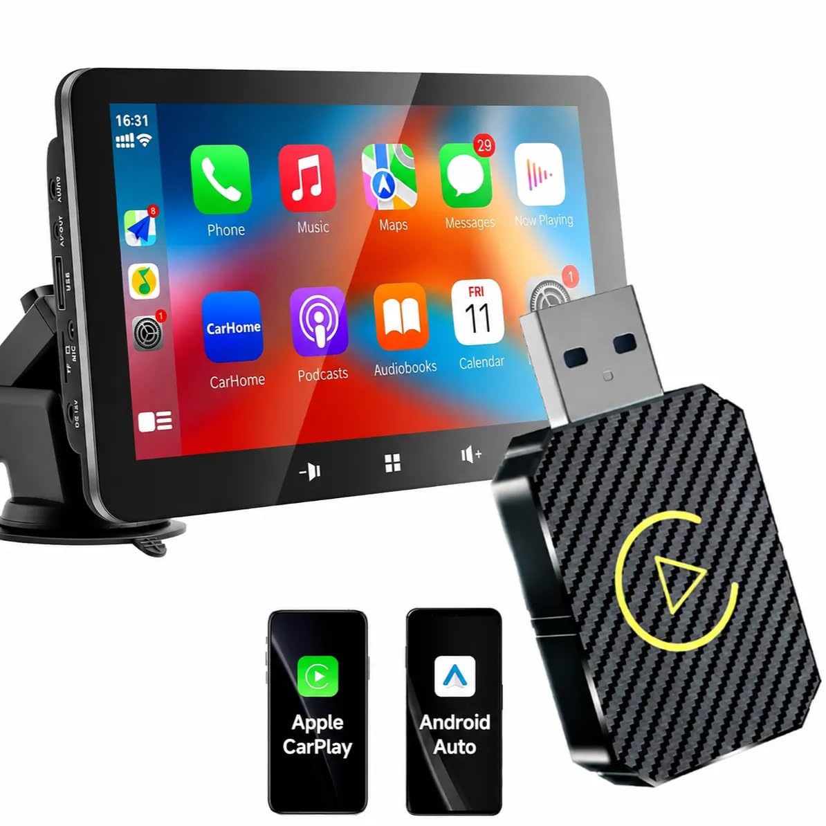 Wireless CarPlay & Android Auto Adapter for Motorcycle Smart Screen, Bluetooth GPS Navigation Dongle, Voice Assistant Support, Waterproof Connectivity Box