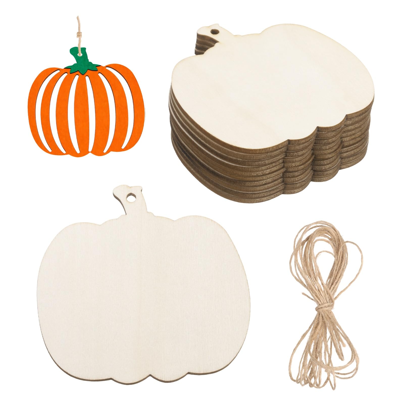 sourcing map 24Pcs Wooden Pumpkins Ornaments to Paint, 2.7" x 2.7" DIY Blank Unfinished Wood Homemade Ornament with Rope for Art Crafts DIY Thanksgiving Halloween Birthday Gifts