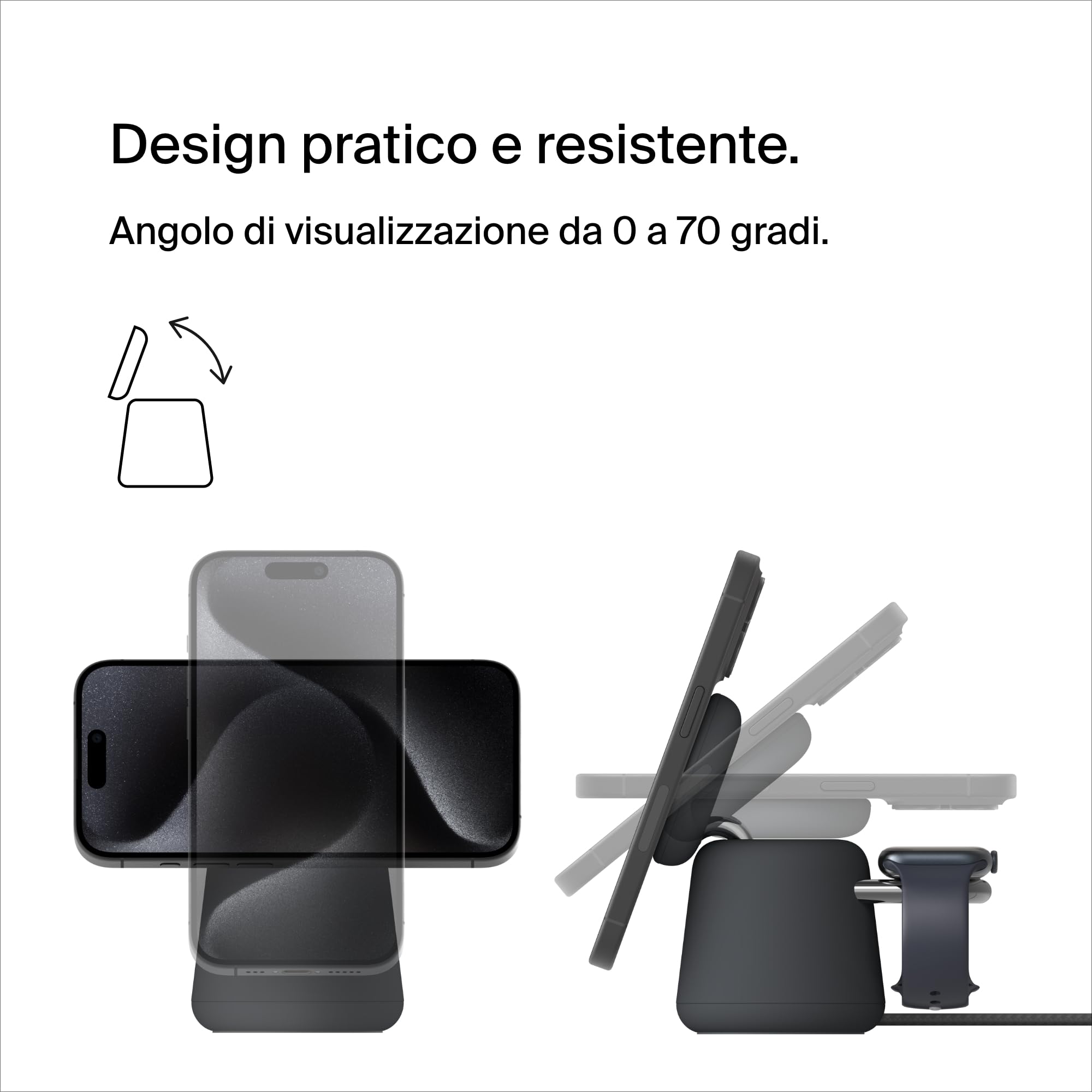 Belkin BoostCharge Pro Dock di ricarica wireless 2 in 1 con MagSafe 15 W, caricabatteria rapido per iPhone, stand compatibile con iPhone 16, 15, 14, 13 e 12, AirPods e altri dispositivi con MagSafe