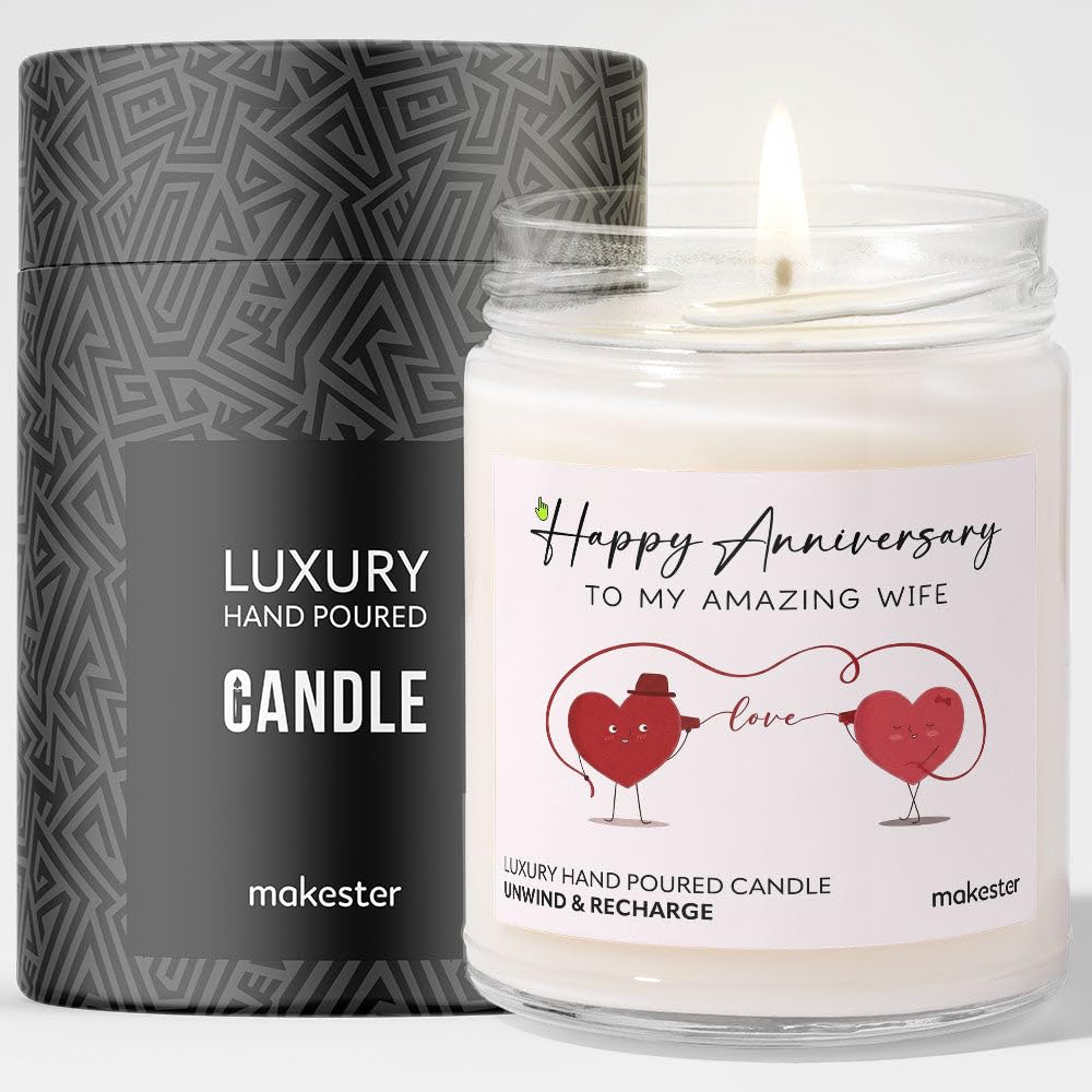 Gift for Marriage Anniversary for Wife - Luxury Soy Wax Candle - Vanilla, Jasmine, Sugared Almond - Makester — image 1