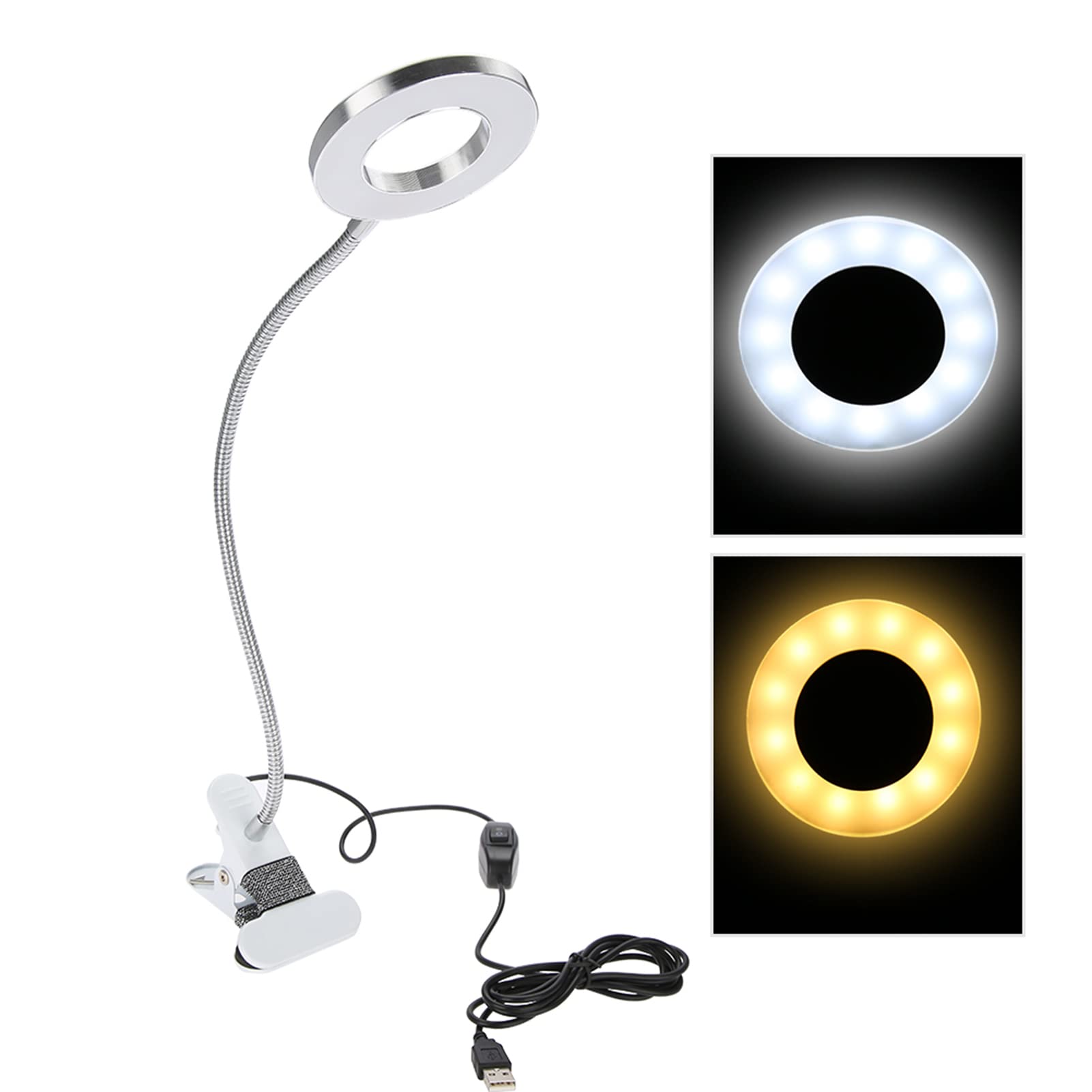 Lampe LED USB pour tatouage de maquillage, lampe de table de beauté avec pince pour microblading, sourcils, manucure et extension de cils, lumière froide et chaude