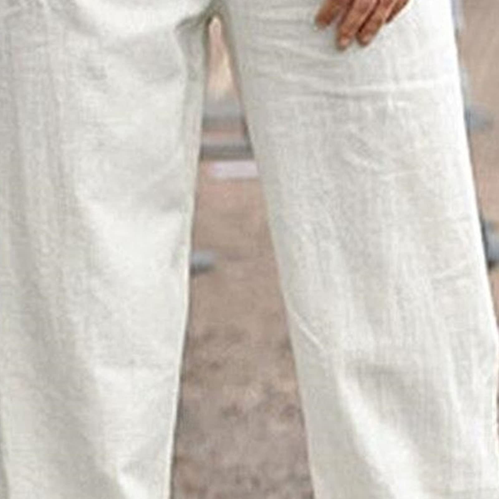 Maiyifu-GJ Women Floral Print Linen Belted Pants Elastic High Waist Printed Hippie Trousers Casual Beach Wide Leg Lounge Pant (White 2,3X-Large)