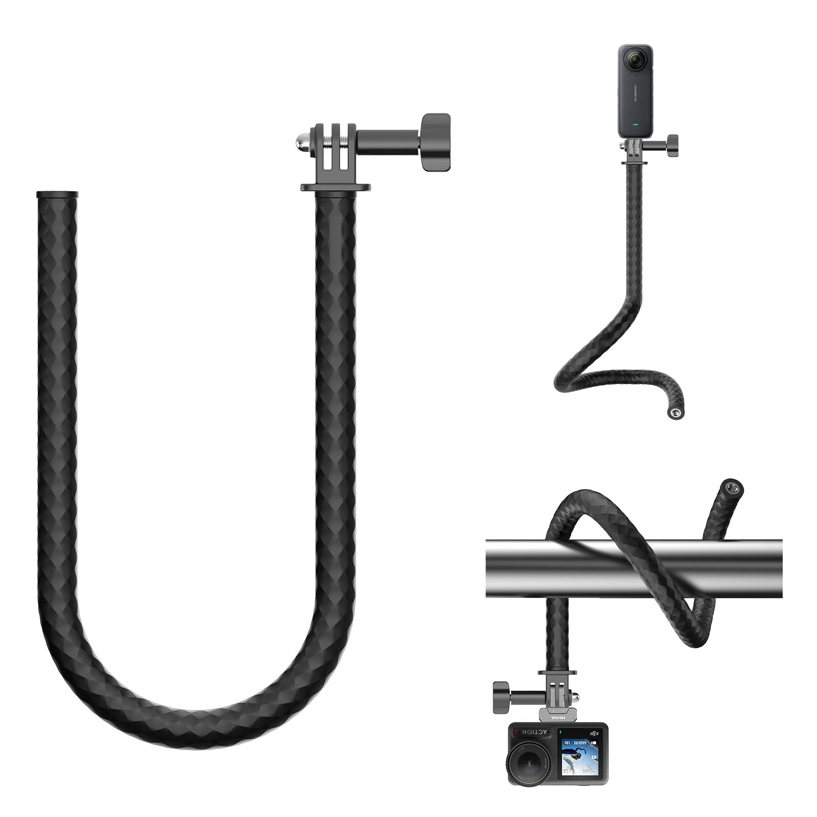 Gamiity Flexible Mount Clamp for GoPro Insta360 Hero 12/11/10/9/8/Akaso EK7000/Insta360 X4/X3 More Action Camera, Tripod Stand Neck Holder Selfie