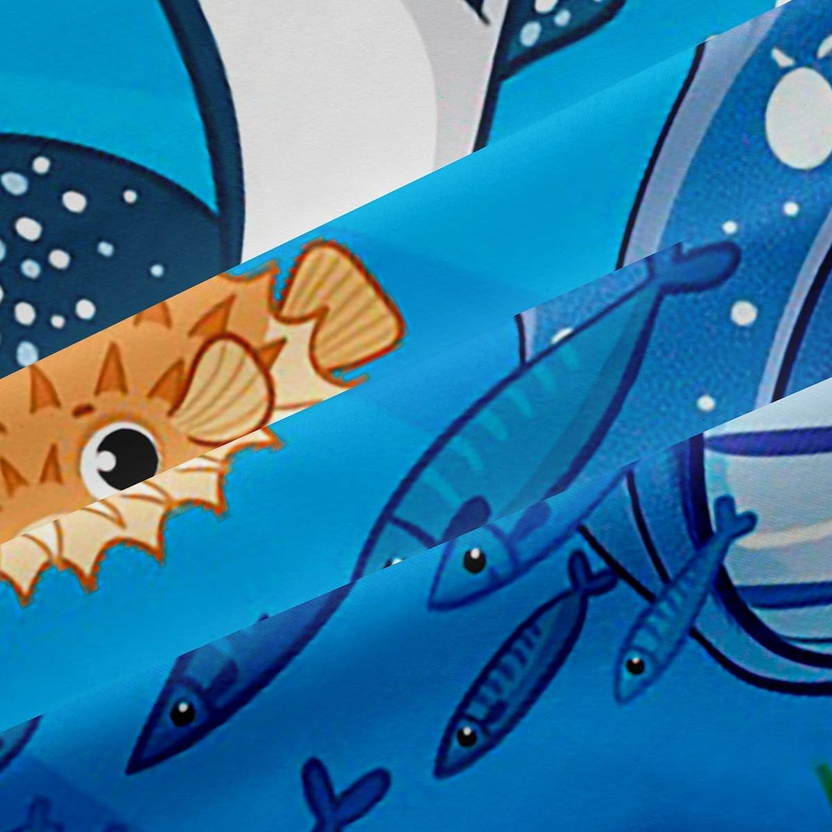 Marine Animals Window Curtains,Shark Octopus Turtle Coral Window Drapes for Kids Teens Adults,Underwater World Cartoon Sea Blue Window Treatments Grommet Top 2 Panel Set Bedroom Curtains,42Wx63L inch