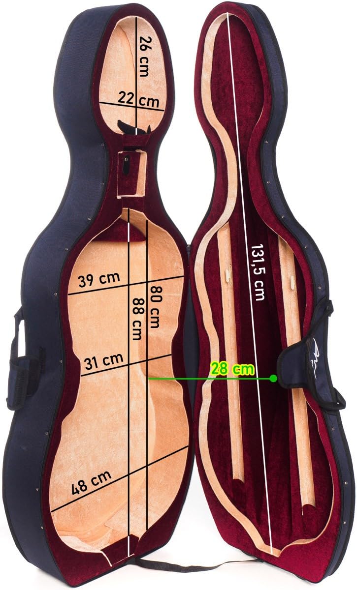 M-Case Mousse Étui pour Violoncelle 4/4 Classic Bleu Marine, Bordeaux - Beige