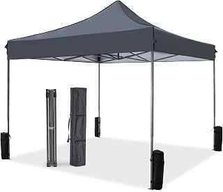 NEWBULIG 10x10 FT Heavy Duty Pop Up Canopy Tent - Instant Portable Shade for Camping, Beach, Parties, Backyard with Sandbags, Grey