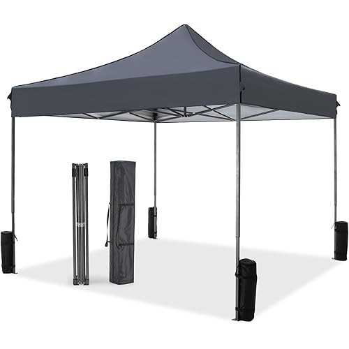 NEWBULIG 10x10 FT Pop Up Canopy Easy Up Tents for Camping Parties Events Beach Backyard Portable Outdoor Shelter Heavy Duty Instant Sun Shade with Sand Bags, Grey