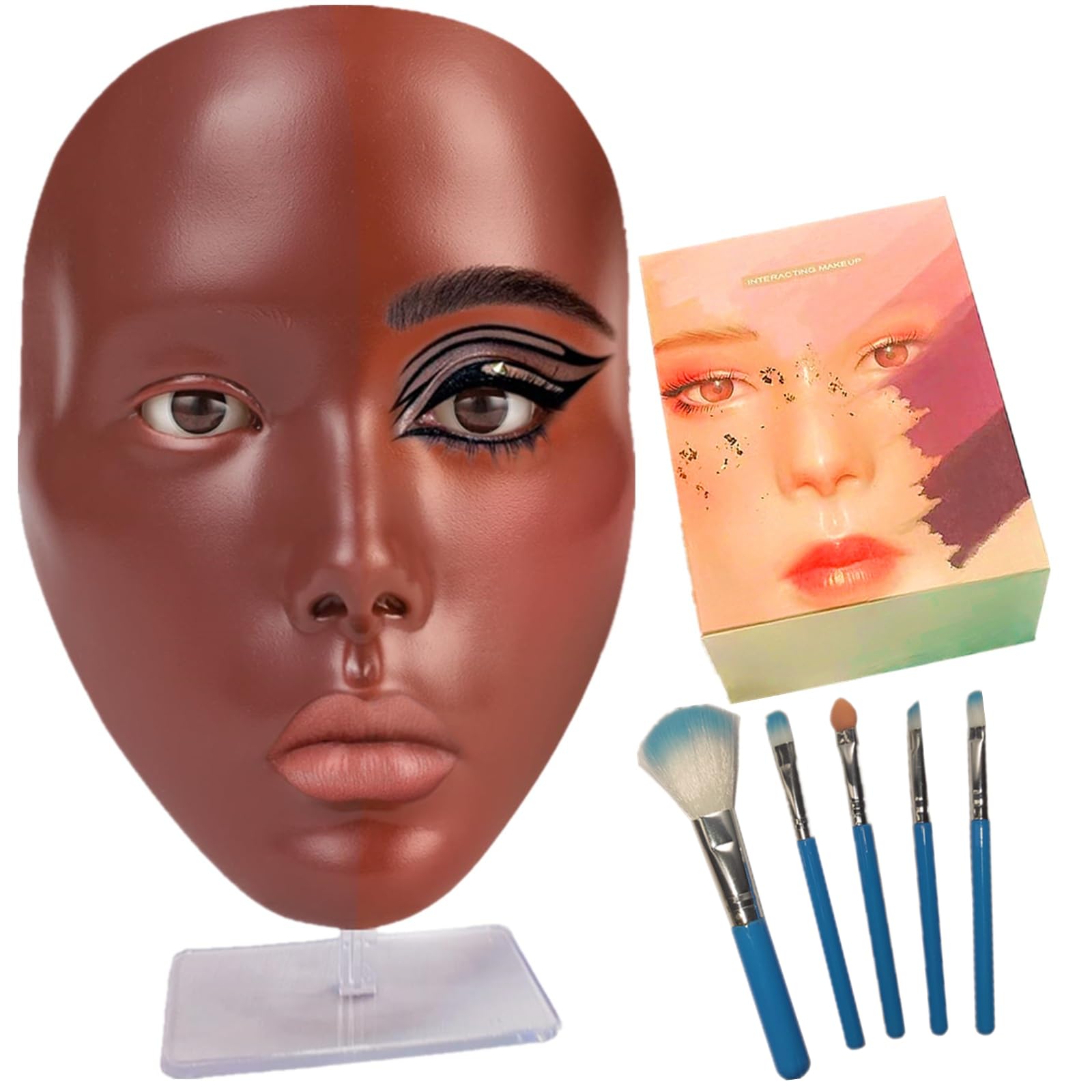 Lifelike Makeup Mannequin Face with Practice Board, Silicone Full Face Practice Eyelash Eye Shadow, for Emerging Makeup Artist, Girl's Gift, Reusable