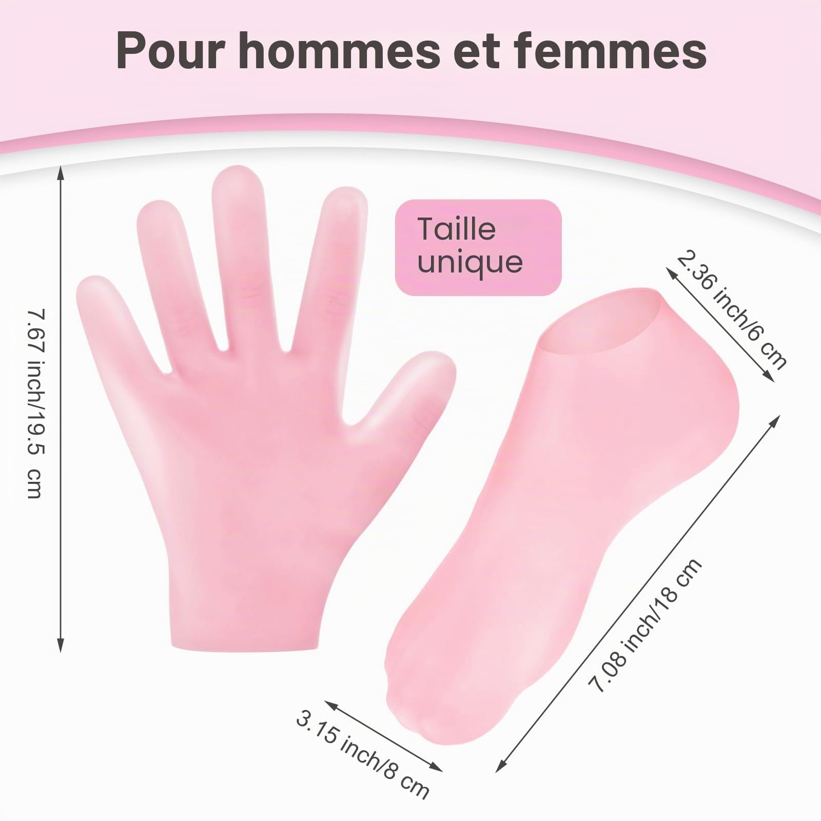 Lot de 2 Paires de Gants et Chaussettes Spa en Silicone Hydratants - Traitement de Nuit pour Mains et Pieds - Guérison de l'Eczéma, Réparation et Hydratation