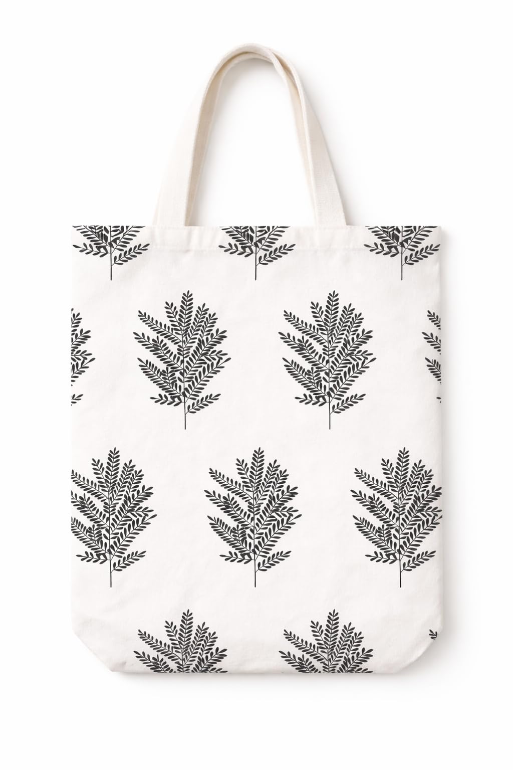 Cotton Tote Bag with Botanical Leaf Pattern, Natural White Shopping Bag (e)-image-13