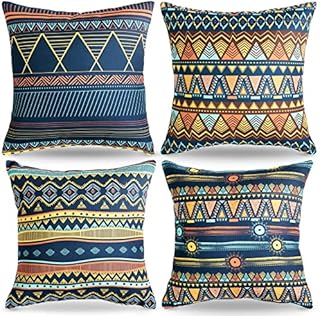 Boho Cushion Covers 18 X 18 Mandala Cushions Cover Decorative Throw Pillow Covers Outdoor Sofa Cushion Covers Square Linen Pillowcases For Sofa Bedroom Garden Balcony Bohemian Decor, 4 Pack