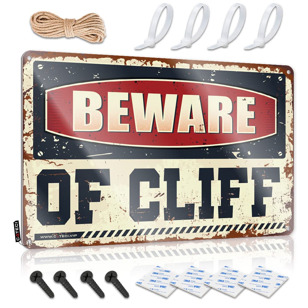 IBWNBBUSN Tin Signs Beware Of Cliff Tin Sign Vintage Coffee Sign Garage Signs Funny(20X30CM)