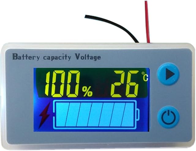 Multifunction LCD Battery Capacity Meter Voltmeter with Temperature Display Battery Fuel Gauge Indicator Voltage Monitor (24V)