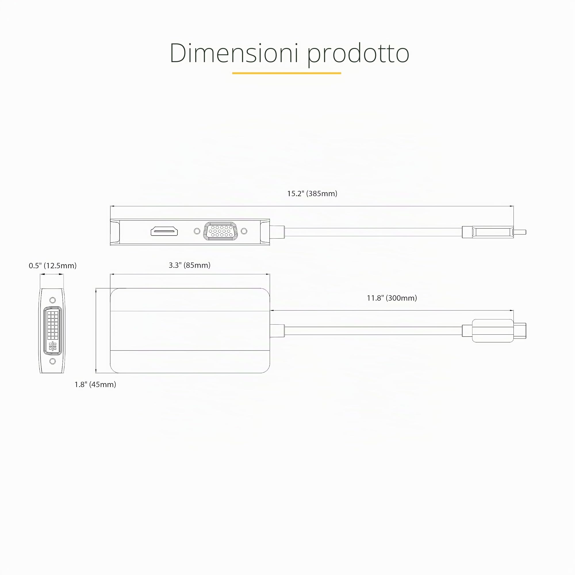StarTech Adattatore USB-C a HDMI/DVI/VGA, 4K 60Hz (118-USBC-HDMI-VGADVI) | Adattatore Video Compatibile con Thunderbolt 3 e 4