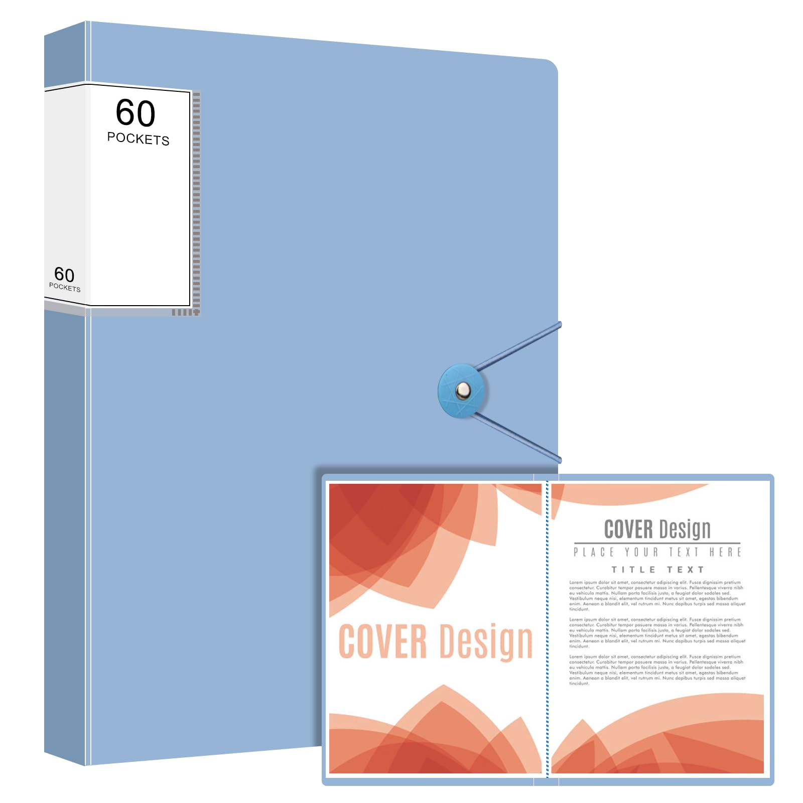 Art Portfolio Folder with 60 Pockets, 120 Pages Display Book, Clear Plastic Sleeves, Blue Presentation Binder for Kids & Artists Artwork