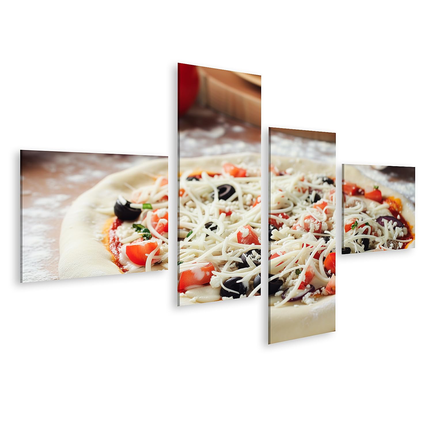 islandburner Quadro su tela Impasto per pizza preparato con condimenti, pronto per il forno! cucina pizzeria murale Immagini