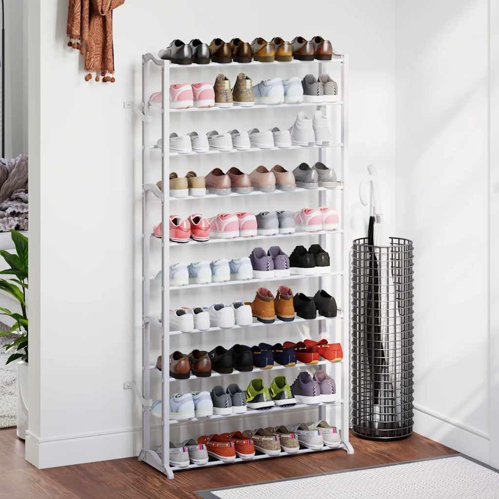 Schuhregal für 40 Paar Schuhe mit 10 Stufen, weiß, 140 cm hoch, Metallstreben, platzsparend und leicht, ideal für Flur, Diele, Wohnzimmer, Schuhschrank und Aufbewahrung