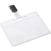 ID Card Holders with Clips, Pack of 24, 90x60 mm, Clear Soft PVC, Landscape