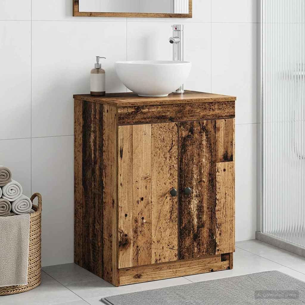 SYDE Drewniana szafka łazienkowa 54 x 41 x 70 cm | Otwarte półki, zawiasy 90 stopni, czarne metalowe gałki, konfigurowalna instalacja